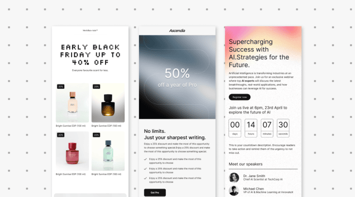 Great examples of black and white emails to inspire your campaigns