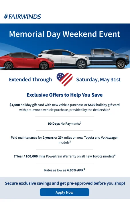 Email for Memorial Day weekend event