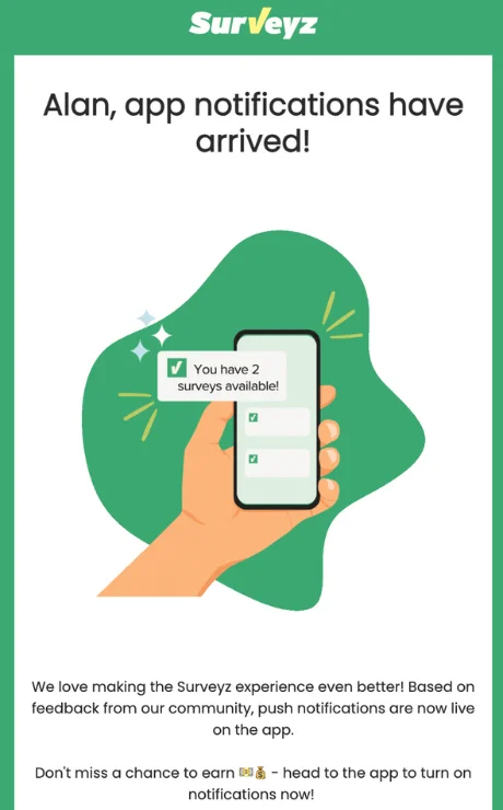 Email announcing a new app feature