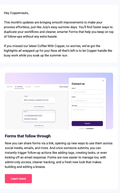 Email for app updates newsletter