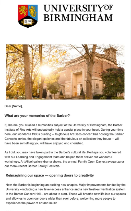 University update email