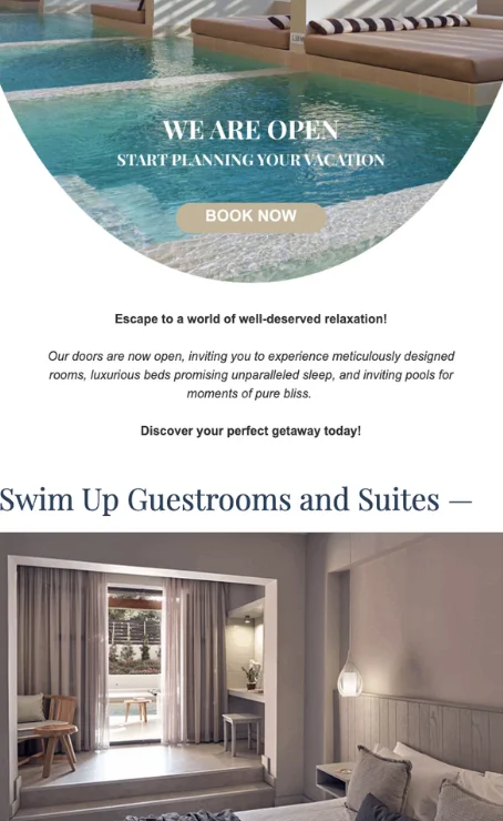 Luxury resort reopening announcement email