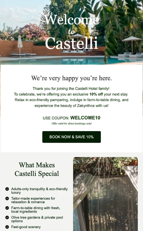 Welcome email for hotel industry