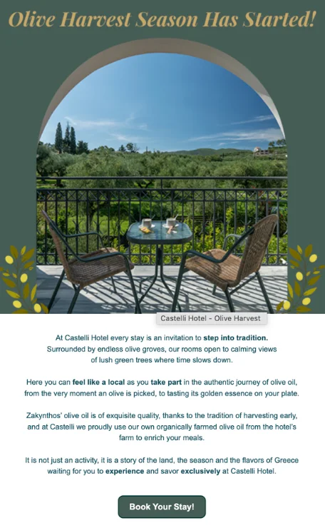 Promo email for hotel industry