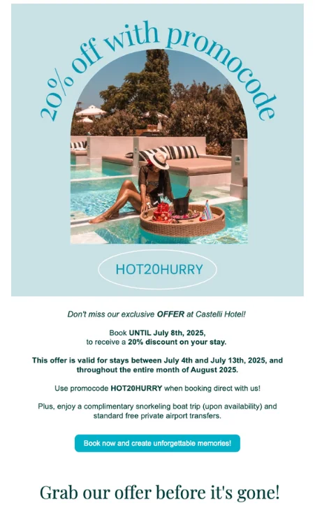 Email with Castelli hotel offer