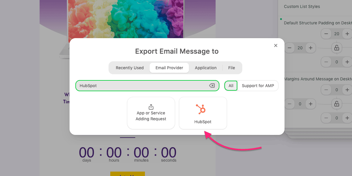 Going to the Email Provider tab and finding the HubSpot icon