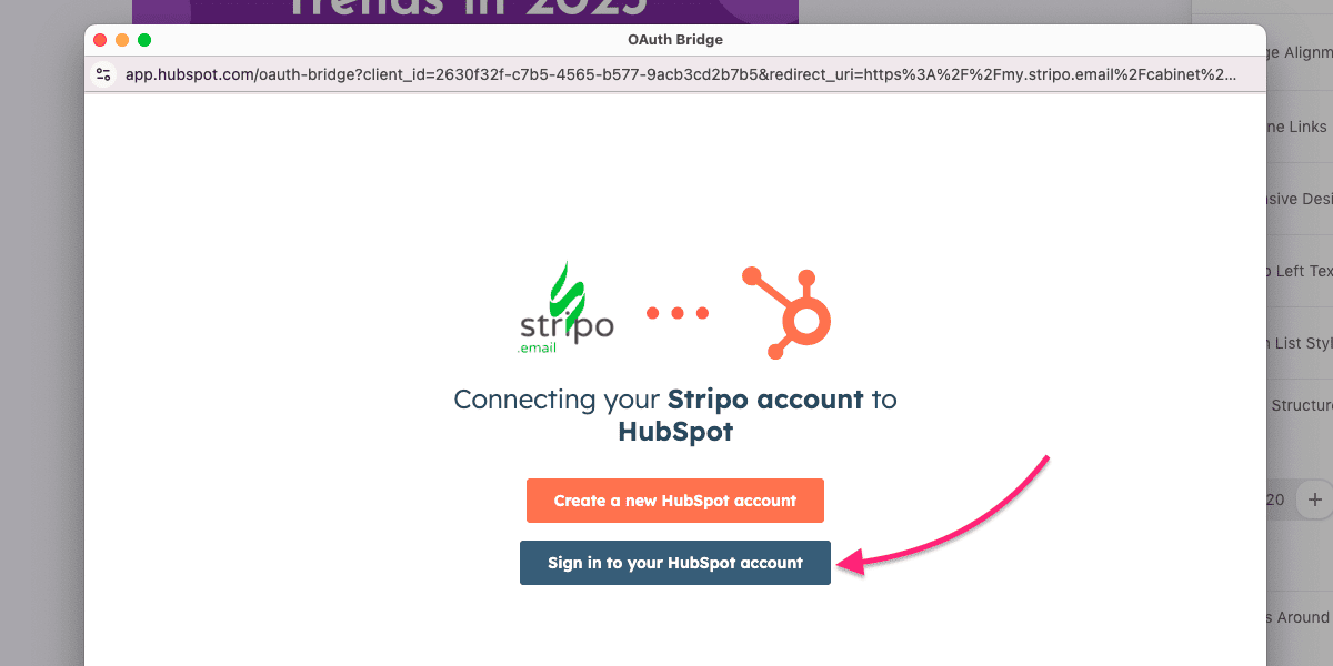 Signing in to the HubSpot account