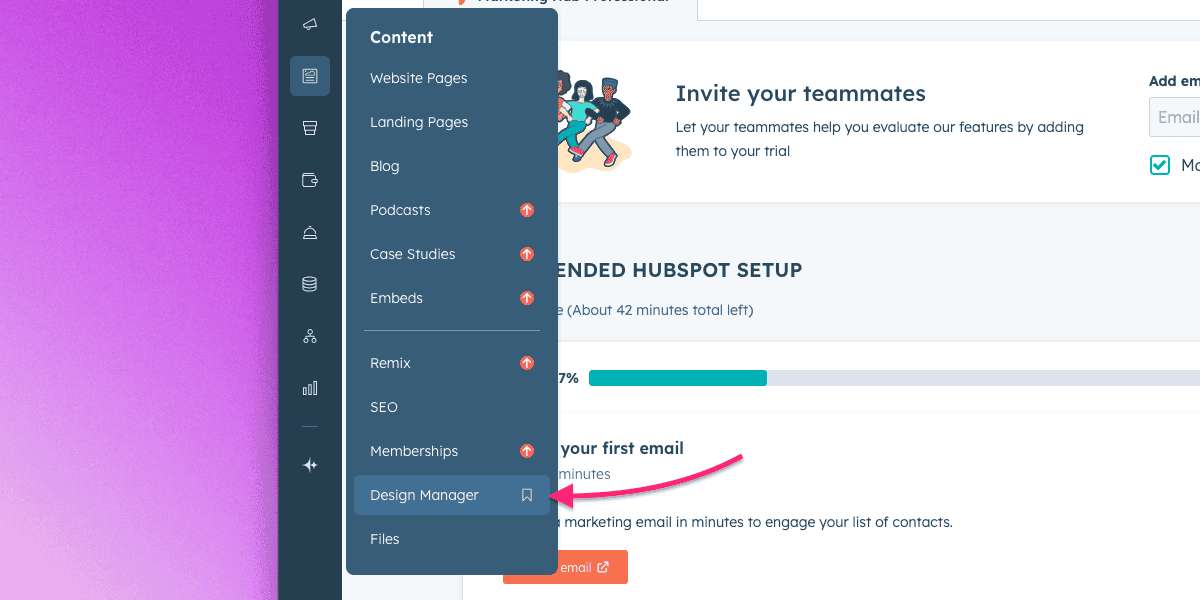 Navigating to Design Manager in HubSpot