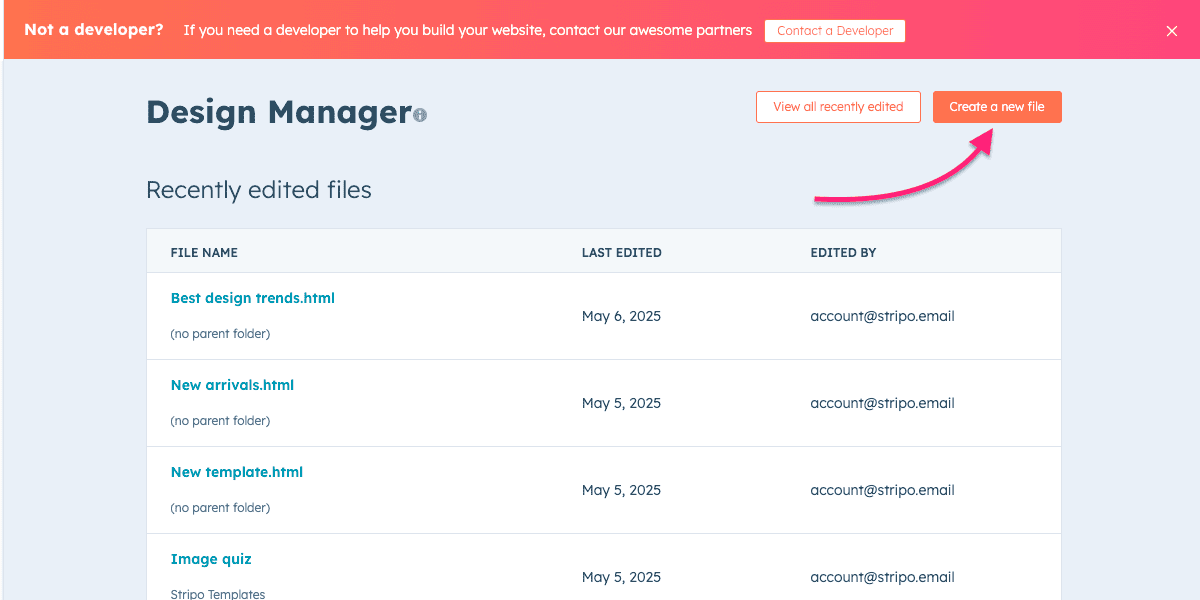 Creating a new file in HubSpot