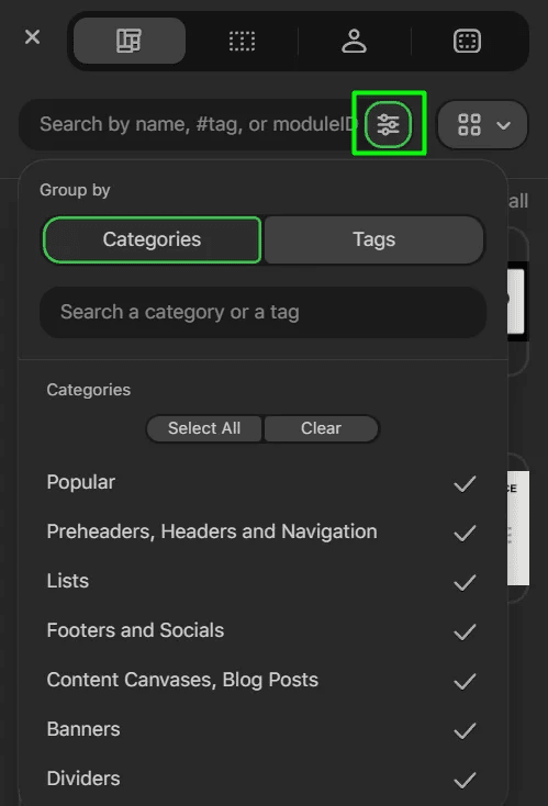 Modules search filters Modules search filters