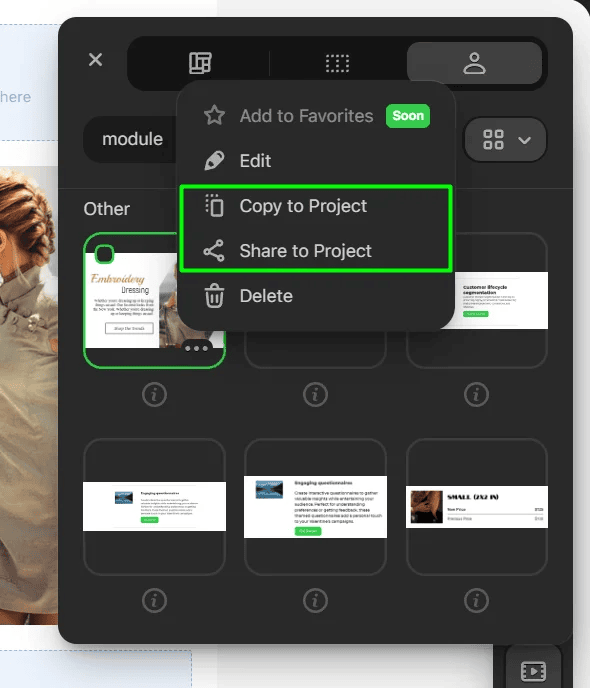 Copying and sharing options Copying and sharing options