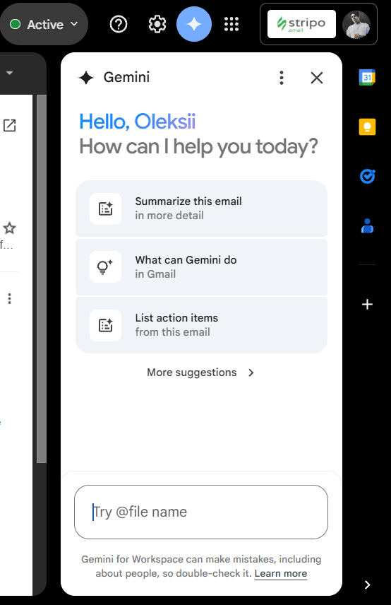 Gemini in Gmail inbox Gemini in Gmail inbox