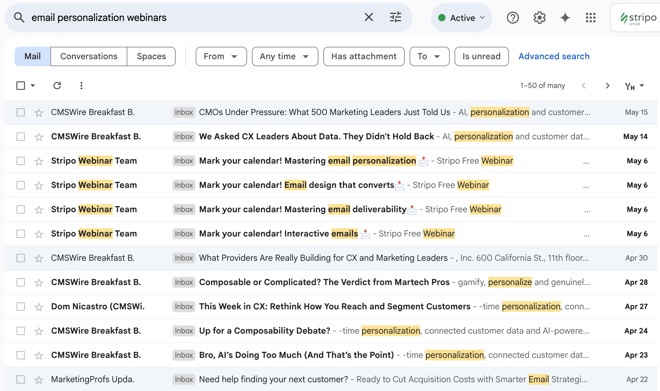 Standard Gmail email search Standard Gmail email search
