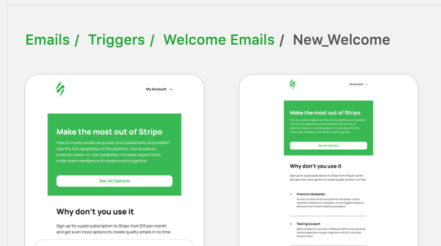 Example of a structure of email folders and subfolders in the email editor
