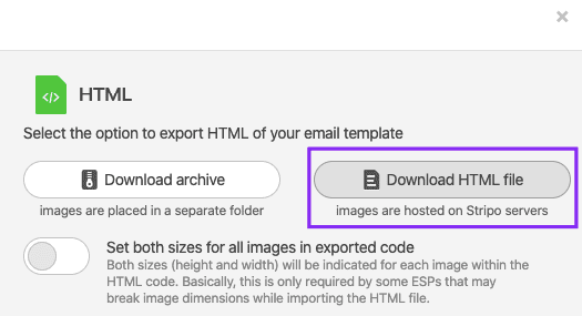 Downloading your Mailchimp email template as HTML file