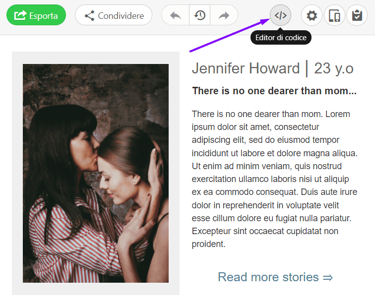 Apri l'editor di codice HTML in Stripo Apri l'editor di codice HTML in Stripo