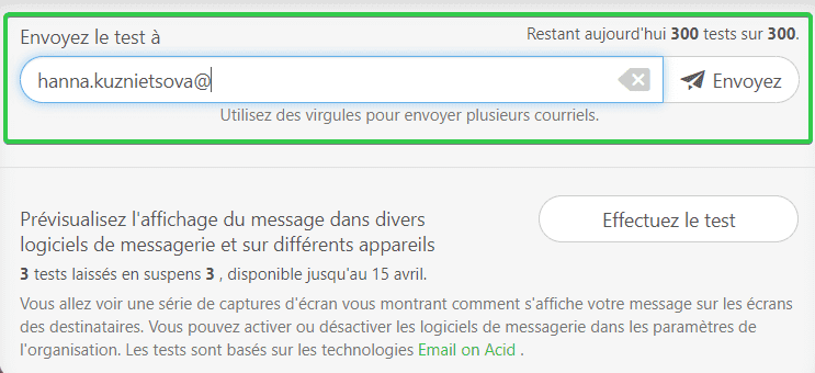 Test de l'e-mail de bienvenue