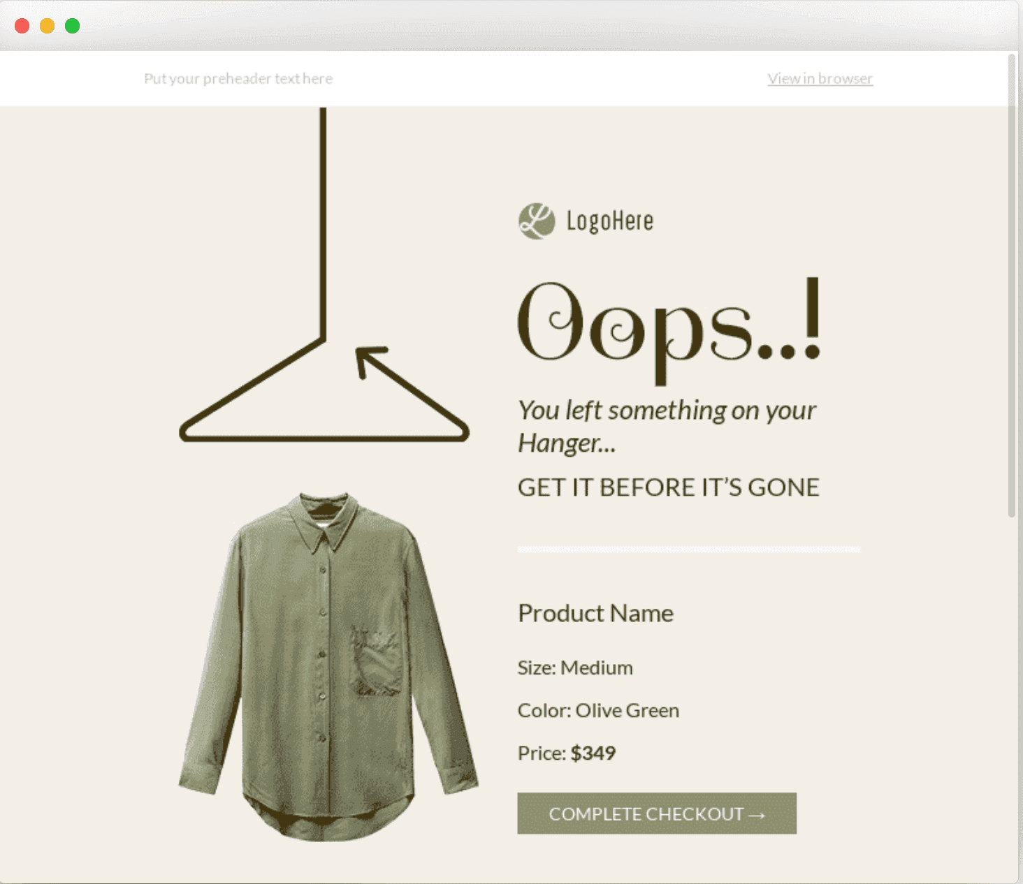 Abandoned cart email template