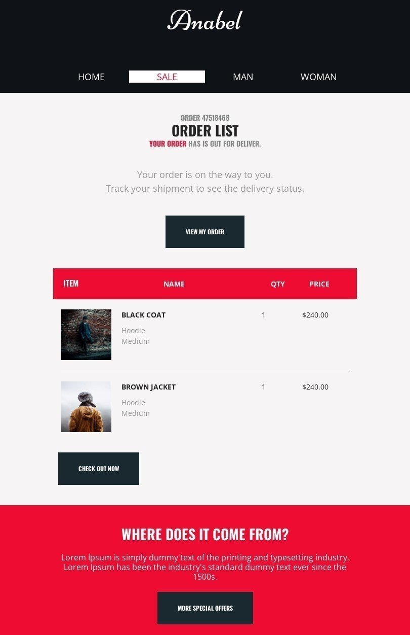 HTML email confirmation template
