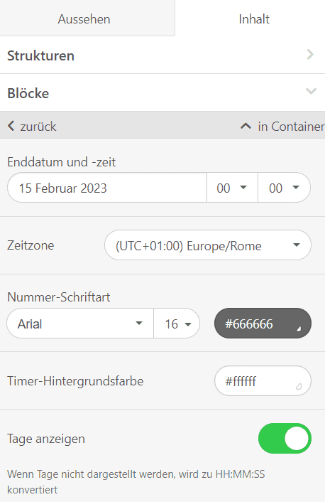 Einrichten eines Countdown-Timers Einrichten eines Countdown-Timers