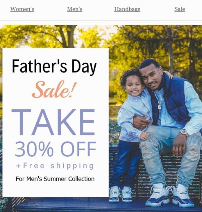 Email template with high-quality images for Father's Day Email template with high-quality images for Father's Day