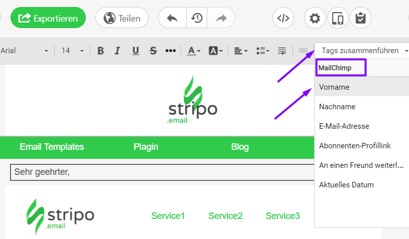 Hinzuf&uuml;gen von Zusammenf&uuml;hrungs-Tags zu E-Mail-Vorlagen f&uuml;r Kirchen
