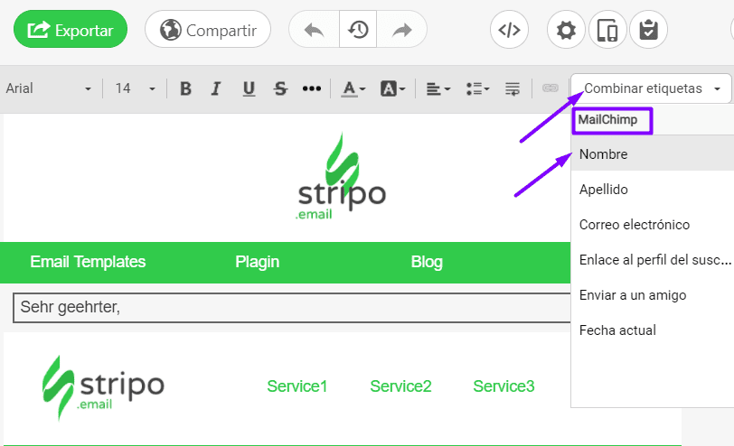 Adici&oacute;n de etiquetas de combinaci&oacute;n a plantillas de correo electr&oacute;nico para iglesias