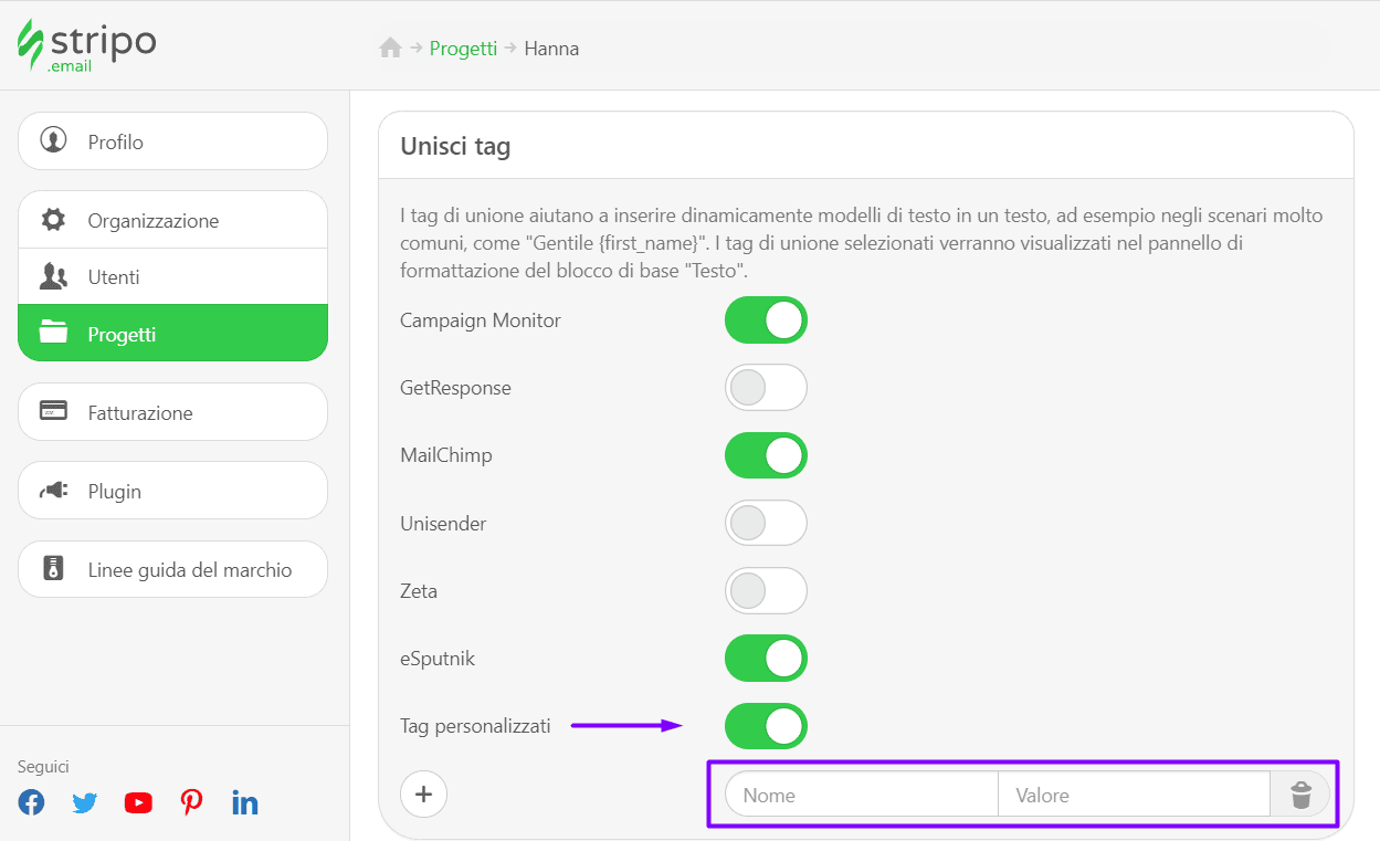 Aggiunta di tag di unione ai modelli di posta elettronica della chiesa _ ESP non &egrave; nell'elenco di integrazione