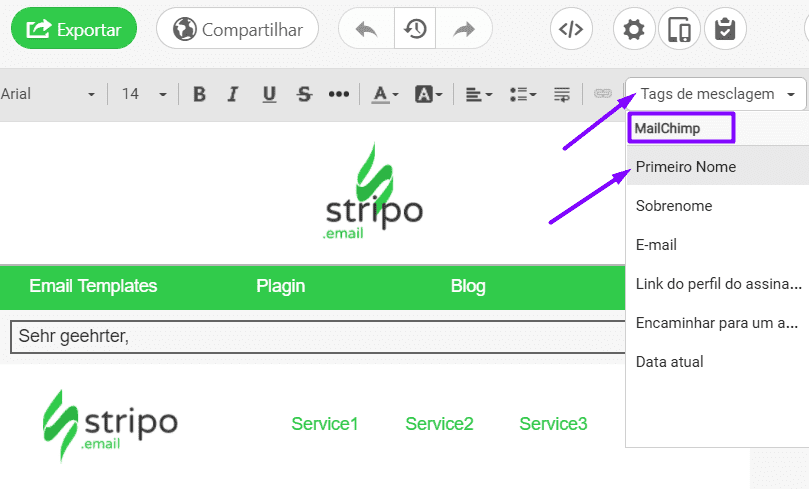Adicionando tags de mesclagem a modelos de e-mail para igrejas