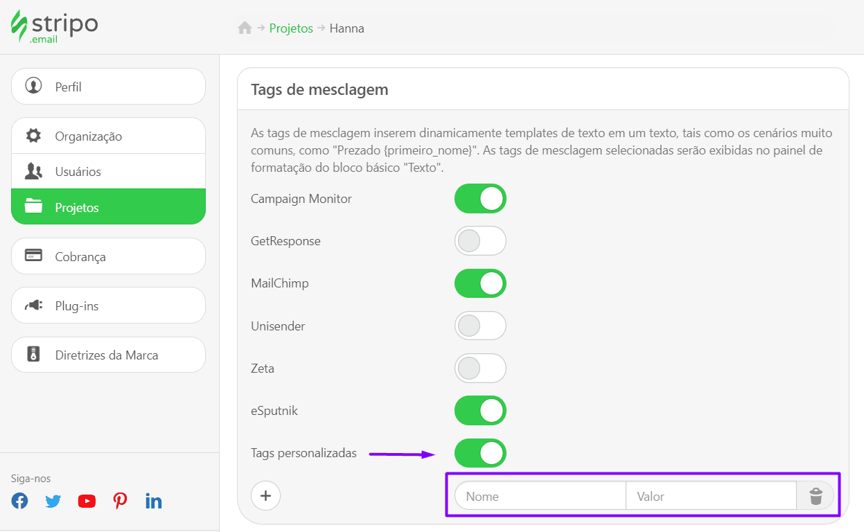 Adicionando tags de mesclagem a modelos de e-mail da Igreja _ ESP n&atilde;o est&aacute; na lista de integra&ccedil;&atilde;o