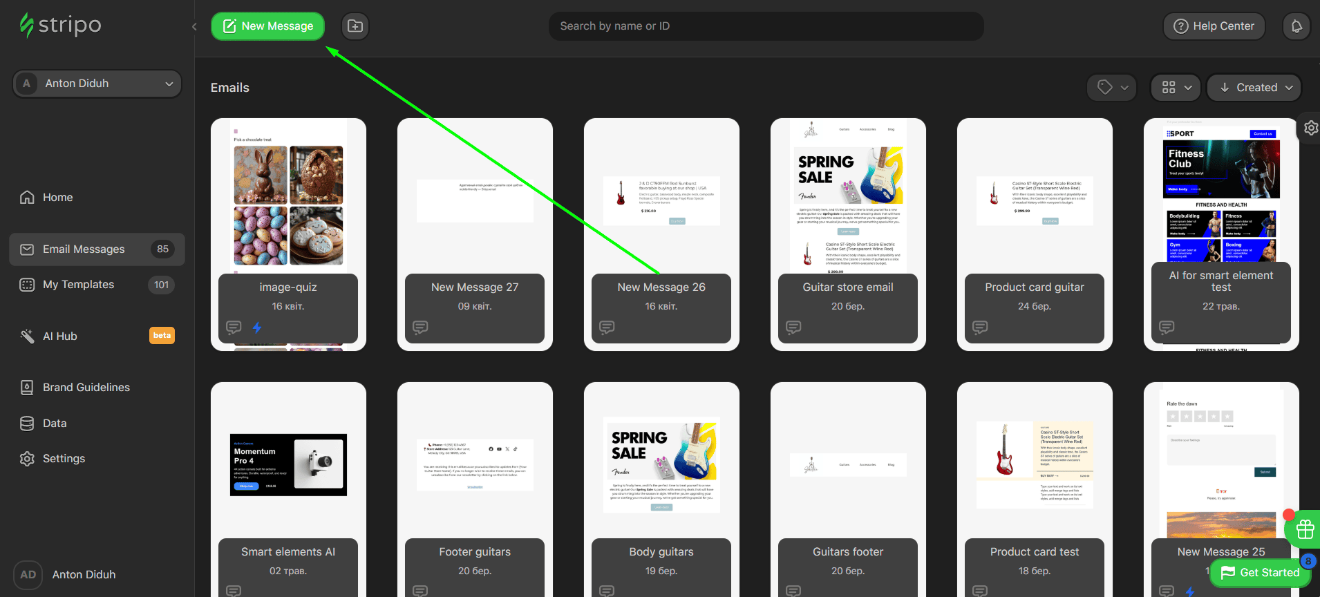 Creating a new message Creating a new message