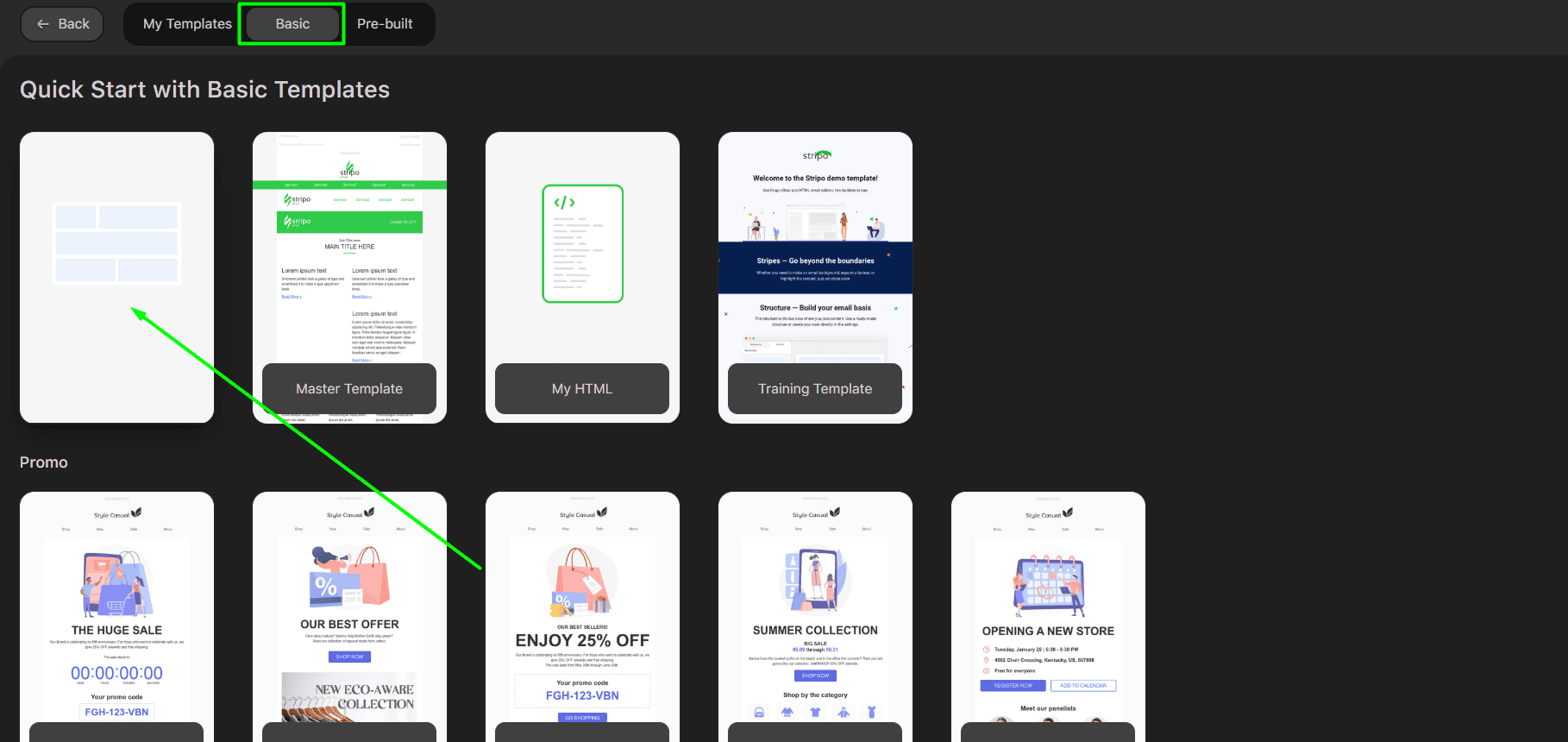 Choosing an empty template Choosing an empty template