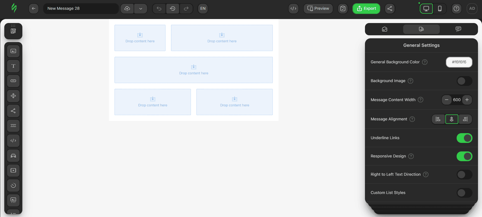Empty template in the editor Empty template in the editor