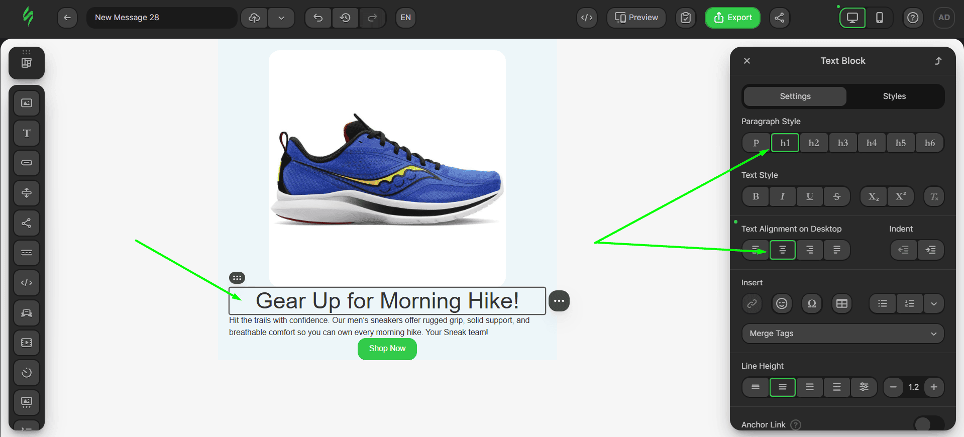 Editing fonts for the first Text block Editing fonts for the first Text block