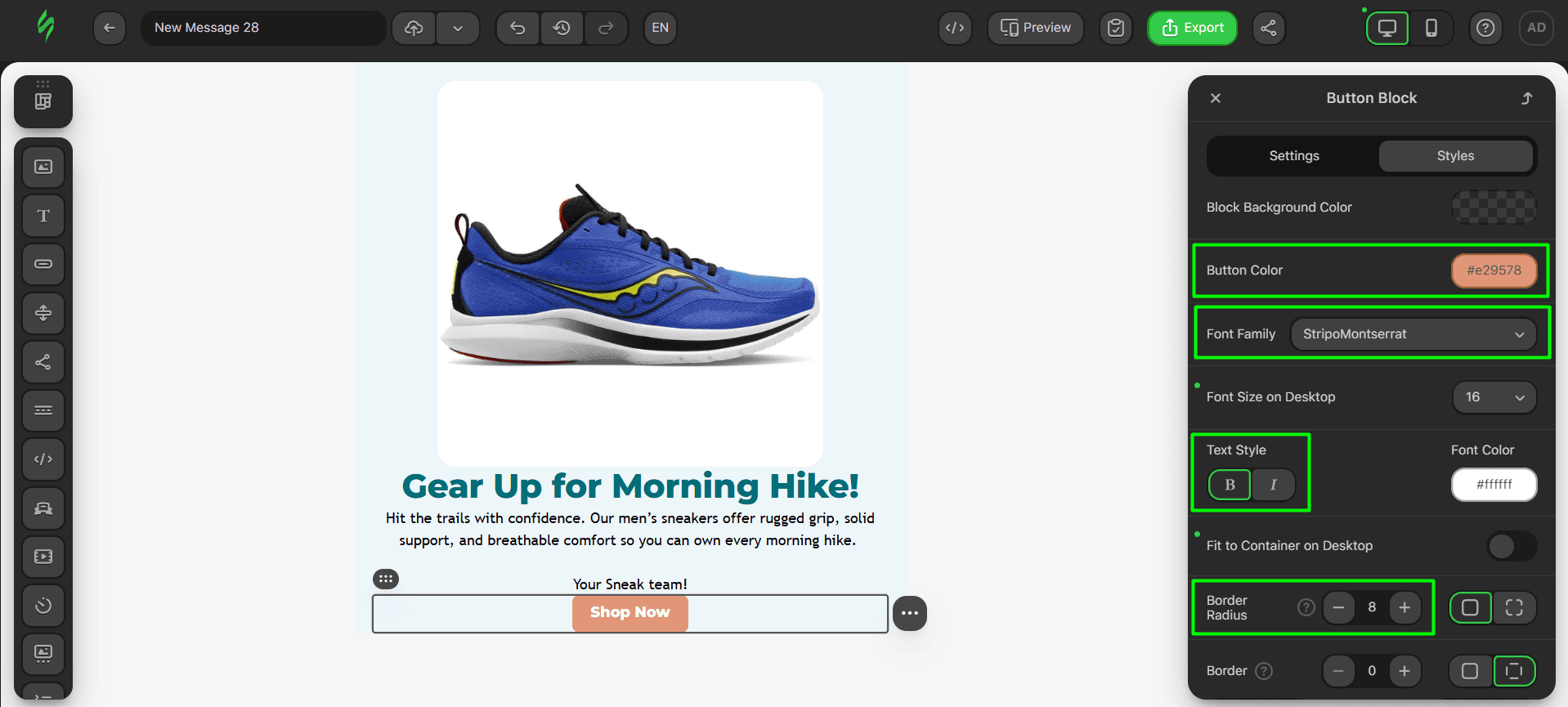 Editing email button Editing email button