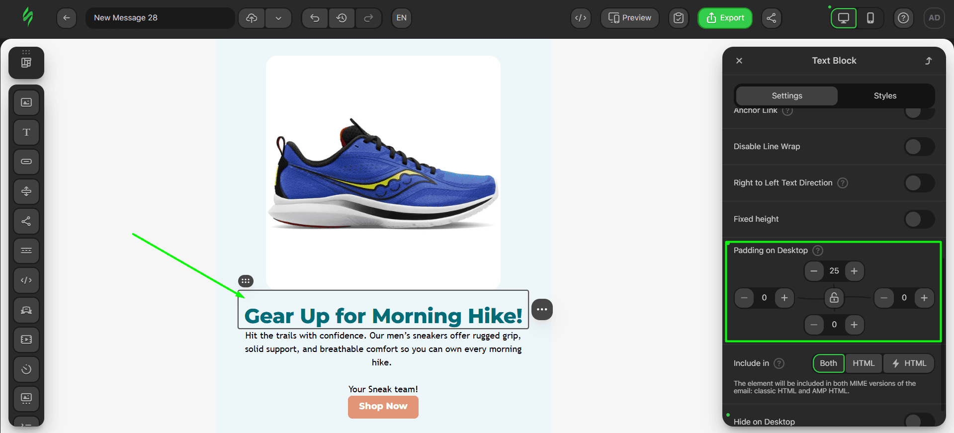 Paddings for main Text block Paddings for main Text block