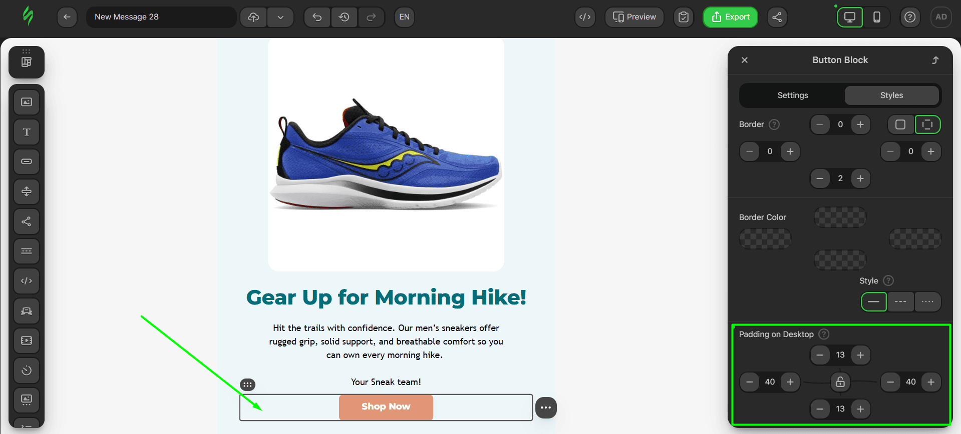 Paddings for the button Paddings for the button