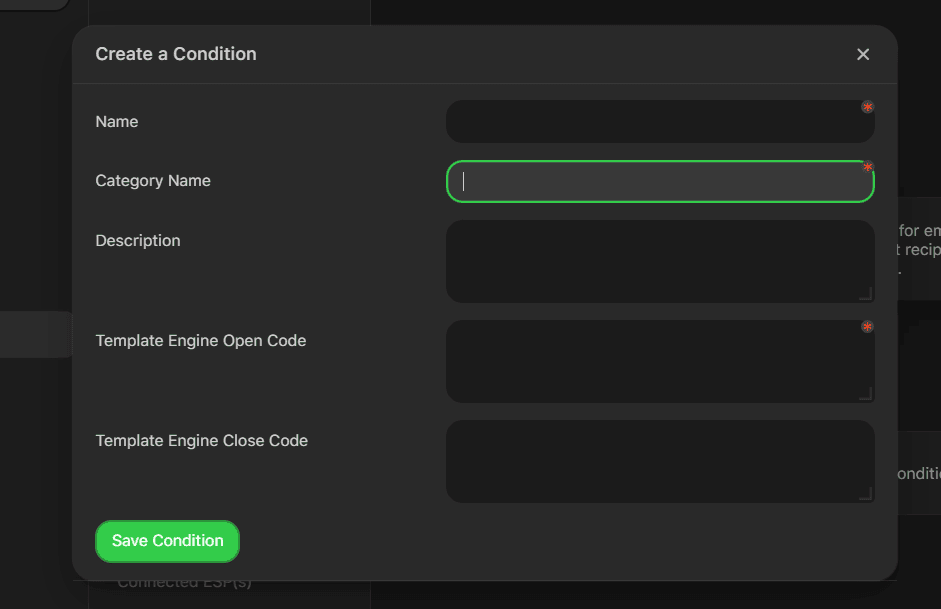 Display Condition creation window Display Condition creation window