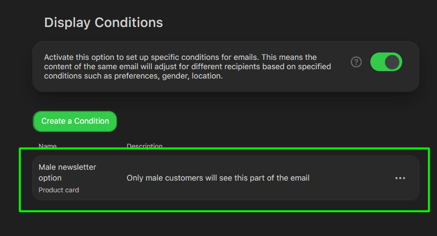 Saved Display Condition Saved Display Condition