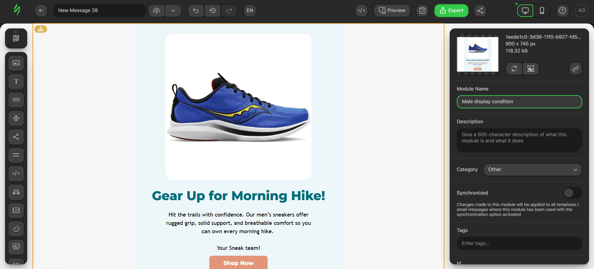 Saving module window Saving module window