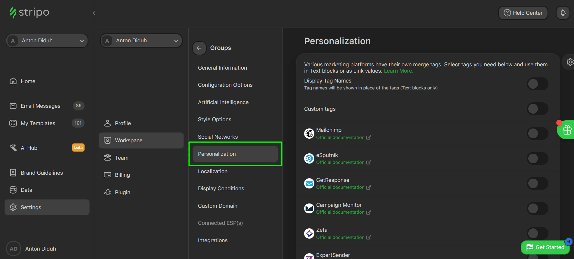 Personalization settings Personalization settings