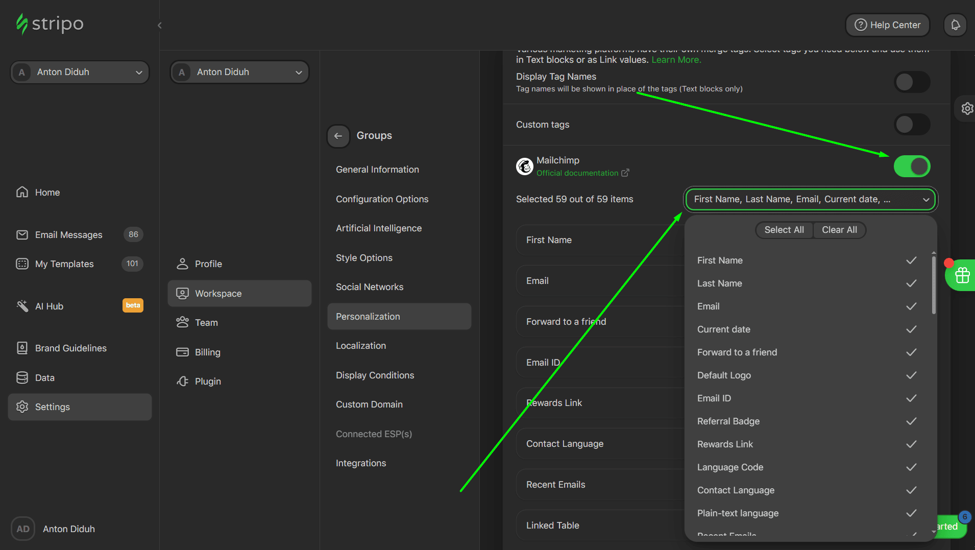 Enabling merge tags from the ESP Enabling merge tags from the ESP