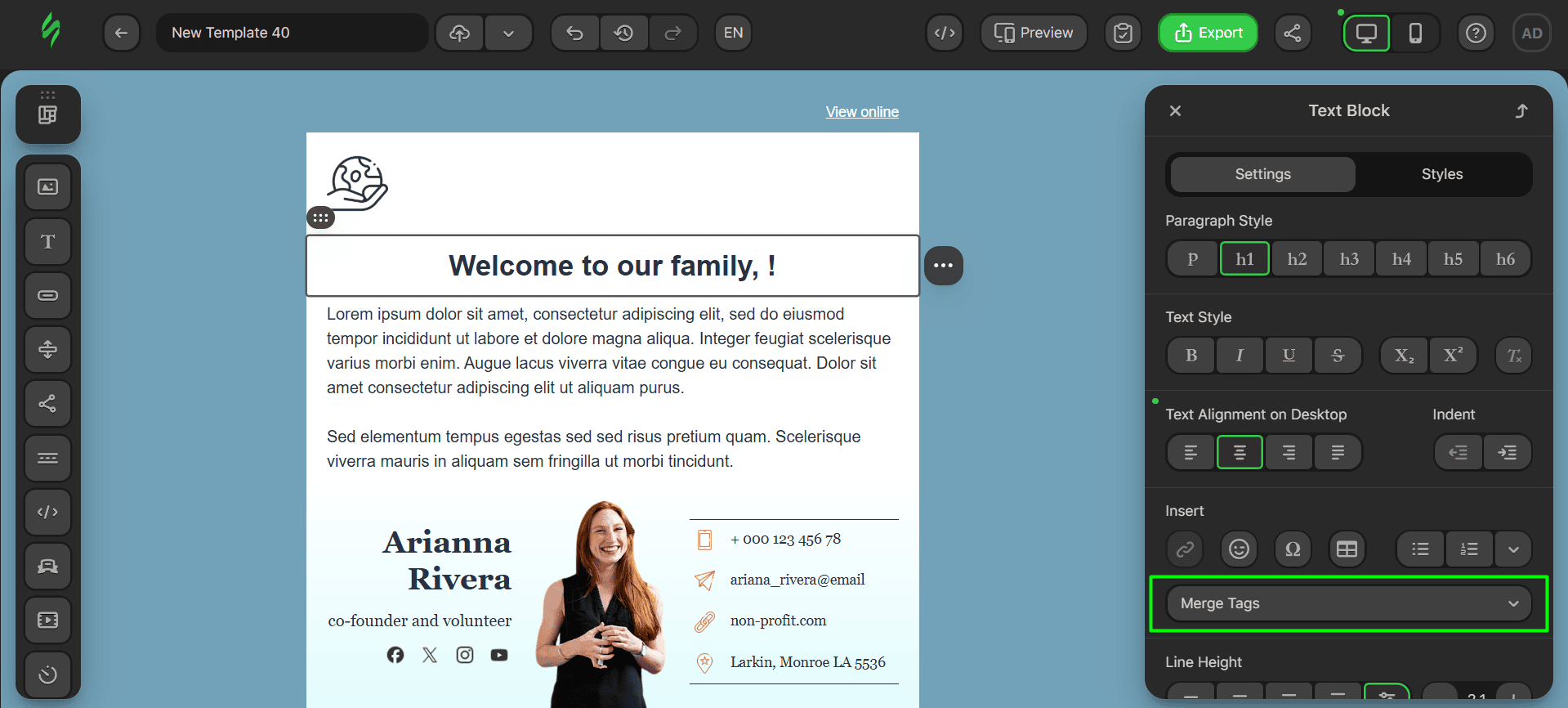Adding merge tags to the block Adding merge tags to the block