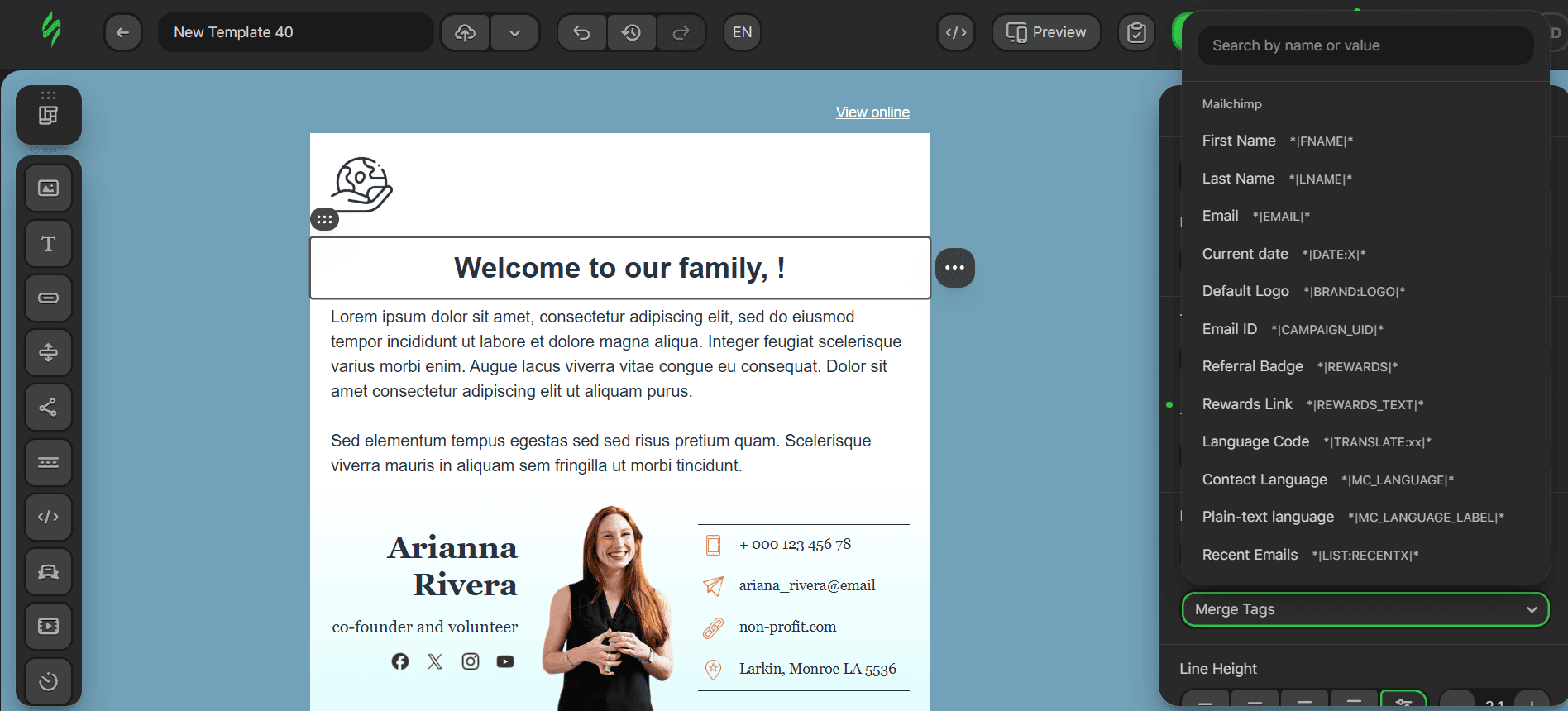Choosing merge tags from the list Choosing merge tags from the list
