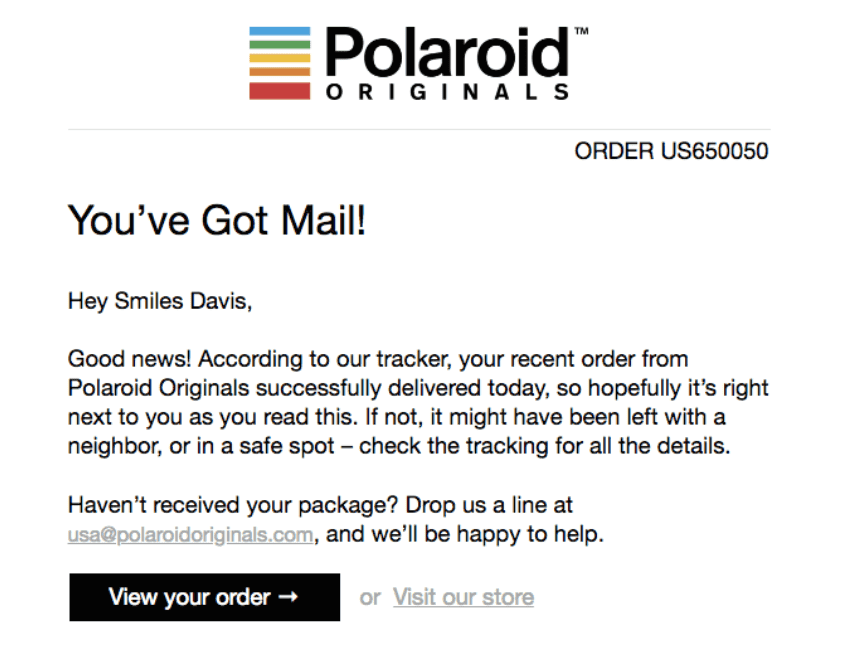 Die Benachrichtigung über die Auftragslieferung