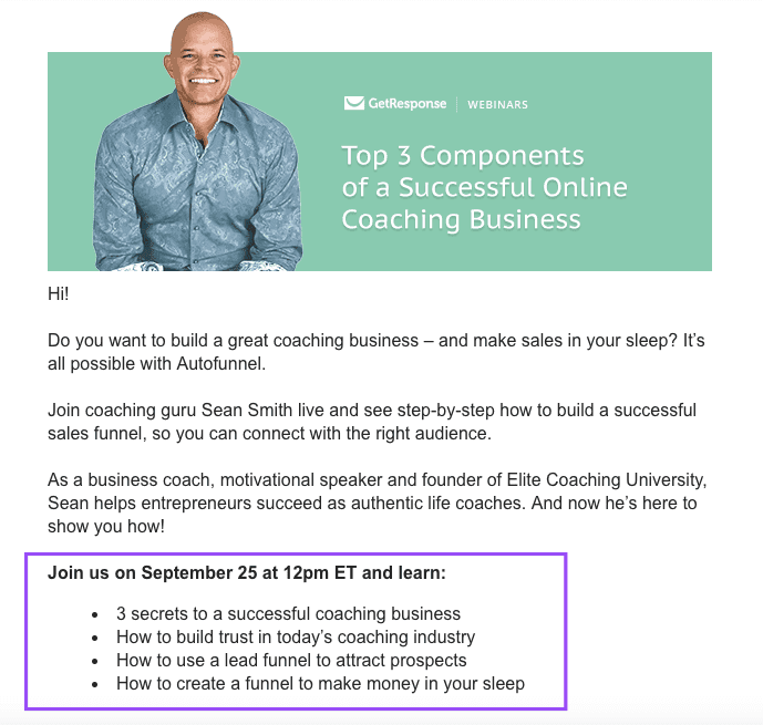 E-mail de rappel de webinaire avec les avantages de la participation aux webinaires E-mail de rappel de webinaire avec les avantages de la participation aux webinaires