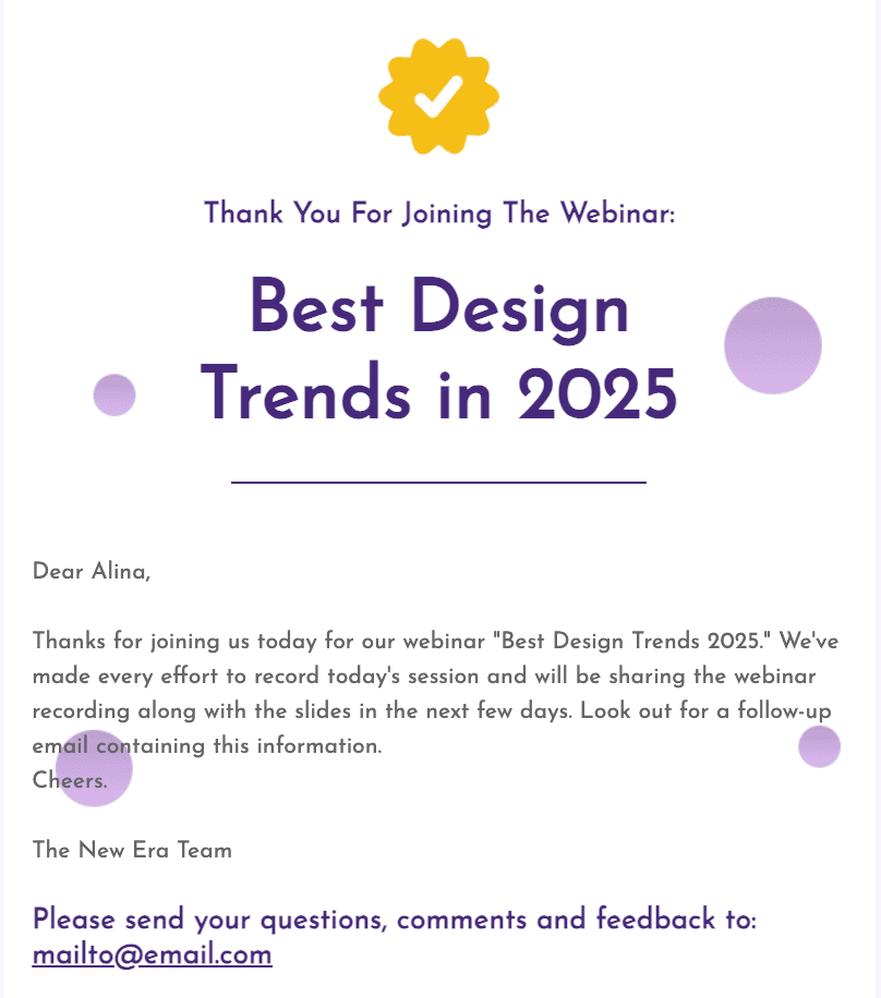 E-mail de remerciement pour la participation E-mail de remerciement pour la participation