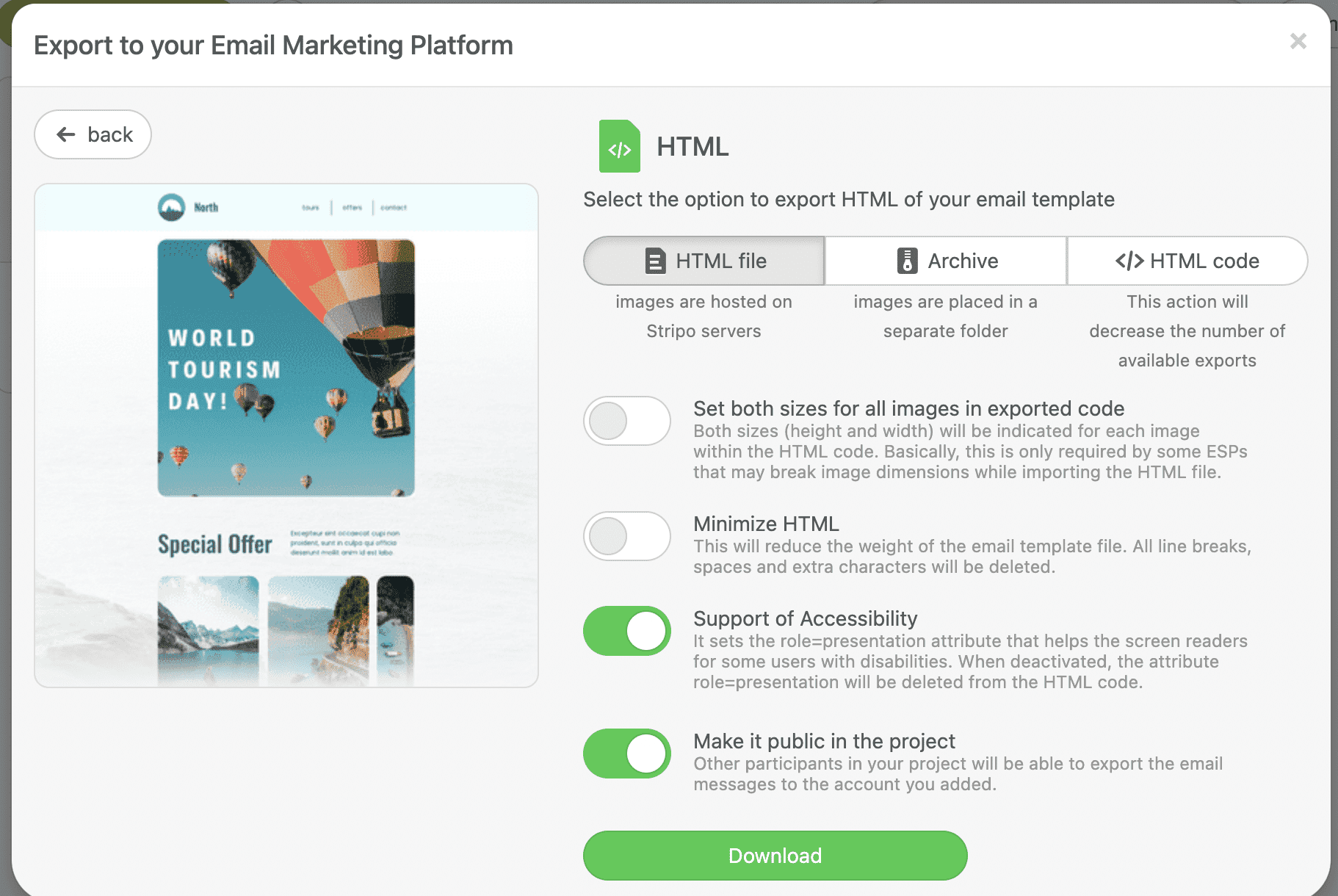 Exporting email template as HTML code in GetResponse Exporting email template as HTML code in GetResponse