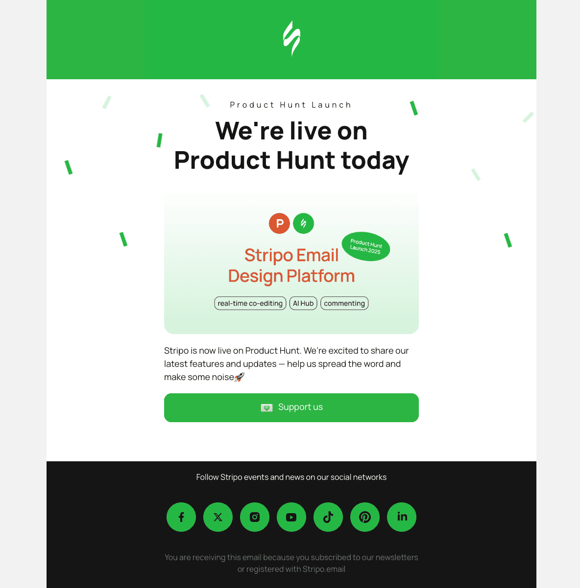Объявление о запуске на Product Hunt: пример email-рассылки Объявление о запуске на Product Hunt: пример email-рассылки