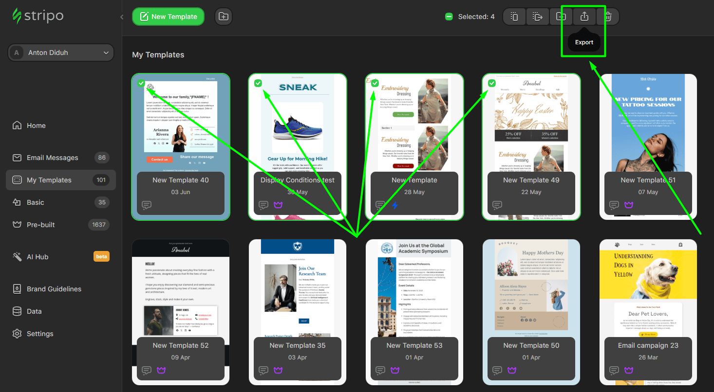 Bulk export with bulk actions